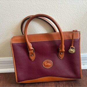 Vintage Dooney & Bourke Leather Shoulder Bag Burgundy & Tan *No Crossbody Strap
